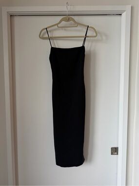 Babaton Black Slip Midi Dress with Spaghetti Straps